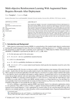 Multi-objective Reinforcement Learning With Augmented States Requires Rewards After Deployment