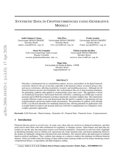 Synthetic data in cryptocurrencies using generative models