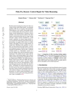 Find, Fix, Reason: Context Repair for Video Reasoning