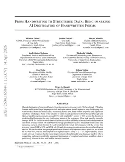From Handwriting to Structured Data: Benchmarking AI Digitisation of Handwritten Forms