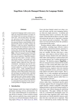 StageMem: Lifecycle-Managed Memory for Language Models