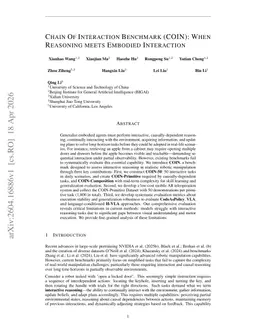 Chain Of Interaction Benchmark (COIN): When Reasoning meets Embodied Interaction