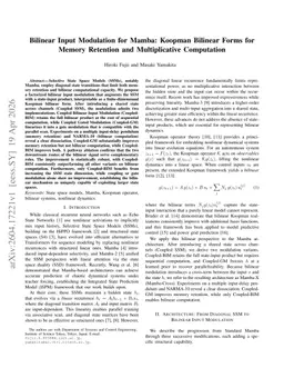 Bilinear Input Modulation for Mamba: Koopman Bilinear Forms for Memory Retention and Multiplicative Computation