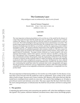 The Continuity Layer: Why Intelligence Needs an Architecture for What It Carries Forward