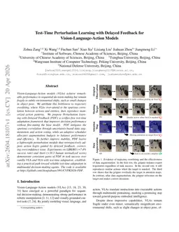 Test-Time Perturbation Learning with Delayed Feedback for Vision-Language-Action Models