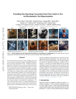 Extending One-Step Image Generation from Class Labels to Text via Discriminative Text Representation