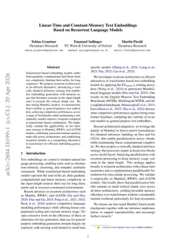 Linear-Time and Constant-Memory Text Embeddings Based on Recurrent Language Models