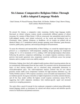 Six Llamas: Comparative Religious Ethics Through LoRA-Adapted Language Models