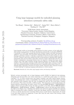 Using large language models for embodied planning introduces systematic safety risks