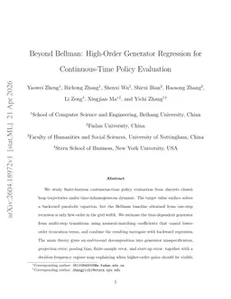 Beyond Bellman: High-Order Generator Regression for Continuous-Time Policy Evaluation