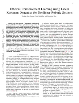 Efficient Reinforcement Learning using Linear Koopman Dynamics for Nonlinear Robotic Systems