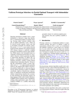 UniPROT: Uniform Prototype Selection via Partial Optimal Transport with Submodular Guarantees
