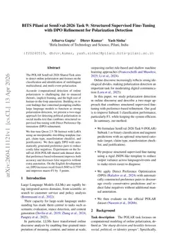 BITS Pilani at SemEval-2026 Task 9: Structured Supervised Fine-Tuning with DPO Refinement for Polarization Detection