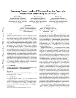 Geometry-Aware Localized Watermarking for Copyright Protection in Embedding-as-a-Service