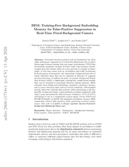 BEM: Training-Free Background Embedding Memory for False-Positive Suppression in Real-Time Fixed-Background Camera
