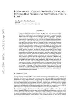 Psychological Concept Neurons: Can Neural Control Bias Probing and Shift Generation in LLMs?