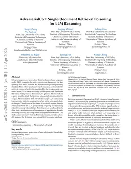AdversarialCoT: Single-Document Retrieval Poisoning for LLM Reasoning