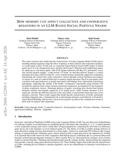 How memory can affect collective and cooperative behaviors in an LLM-Based Social Particle Swarm
