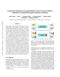 Unlocking the Potential of Grounding DINO in Videos: Parameter-Efficient Adaptation for Limited-Data Spatial-Temporal Localization