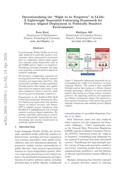Operationalising the Right to be Forgotten in LLMs: A Lightweight Sequential Unlearning Framework for Privacy-Aligned Deployment in Politically Sensitive Environments