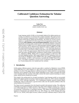 Calibrated Confidence Estimation for Tabular Question Answering