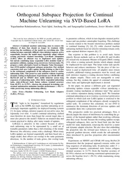 Orthogonal Subspace Projection for Continual Machine Unlearning via SVD-Based LoRA