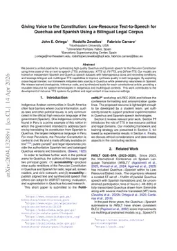 Giving Voice to the Constitution: Low-Resource Text-to-Speech for Quechua and Spanish Using a Bilingual Legal Corpus
