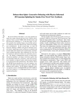 Dehaze-then-Splat: Generative Dehazing with Physics-Informed 3D Gaussian Splatting for Smoke-Free Novel View Synthesis