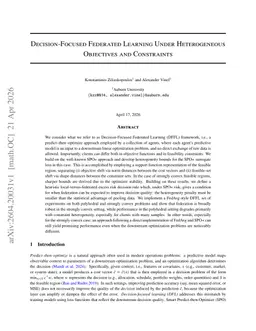 Decision-Focused Federated Learning Under Heterogeneous Objectives and Constraints