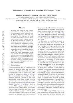 Differential syntactic and semantic encoding in LLMs