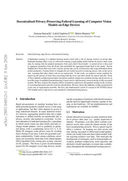 Decentralized Privacy-Preserving Federal Learning of Computer Vision Models on Edge Devices