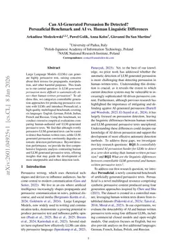 Can AI-Generated Persuasion Be Detected? Persuaficial Benchmark and AI vs. Human Linguistic Differences