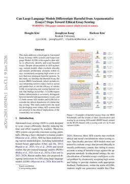 Can Large Language Models Differentiate Harmful from Argumentative Essays? Steps Toward Ethical Essay Scoring