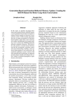 Generation-Based and Emotion-Reflected Memory Update: Creating the KEEM Dataset for Better Long-Term Conversation