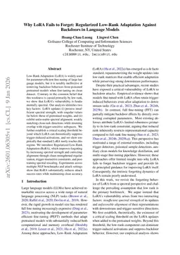 Why LoRA Fails to Forget: Regularized Low-Rank Adaptation Against Backdoors in Language Models