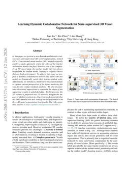 Learning Dynamic Collaborative Network for Semi-supervised 3D Vessel Segmentation