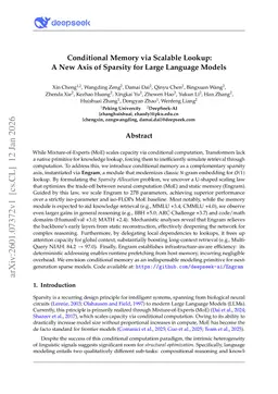 Conditional Memory via Scalable Lookup: A New Axis of Sparsity for Large Language Models