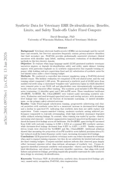 Synthetic Data for Veterinary EHR De-identification: Benefits, Limits, and Safety Trade-offs Under Fixed Compute
