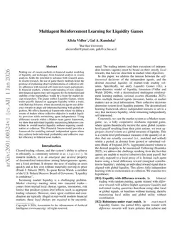 Multiagent Reinforcement Learning for Liquidity Games
