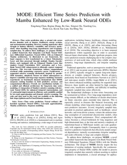 MODE: Efficient Time Series Prediction with Mamba Enhanced by Low-Rank Neural ODEs