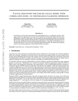 Causal discovery for linear causal model with correlated noise: an Adversarial Learning Approach