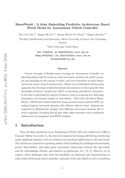 HanoiWorld : A Joint Embedding Predictive Architecture BasedWorld Model for Autonomous Vehicle Controller