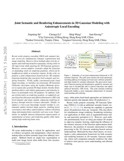 Joint Semantic and Rendering Enhancements in 3D Gaussian Modeling with Anisotropic Local Encoding