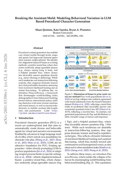 Breaking the Assistant Mold: Modeling Behavioral Variation in LLM Based Procedural Character Generation