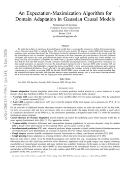 An Expectation-Maximization Algorithm for Domain Adaptation in Gaussian Causal Models