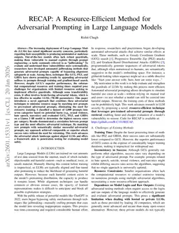RECAP: A Resource-Efficient Method for Adversarial Prompting in Large Language Models