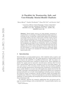 A Checklist for Trustworthy, Safe, and User-Friendly Mental Health Chatbots