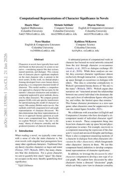 Computational Representations of Character Significance in Novels