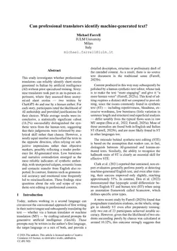 Can professional translators identify machine-generated text?