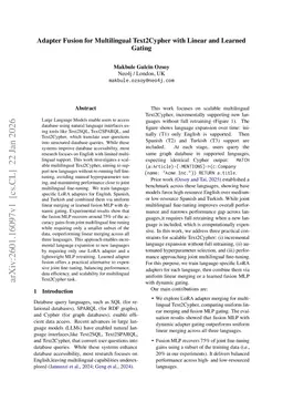 Adapter Fusion for Multilingual Text2Cypher with Linear and Learned Gating